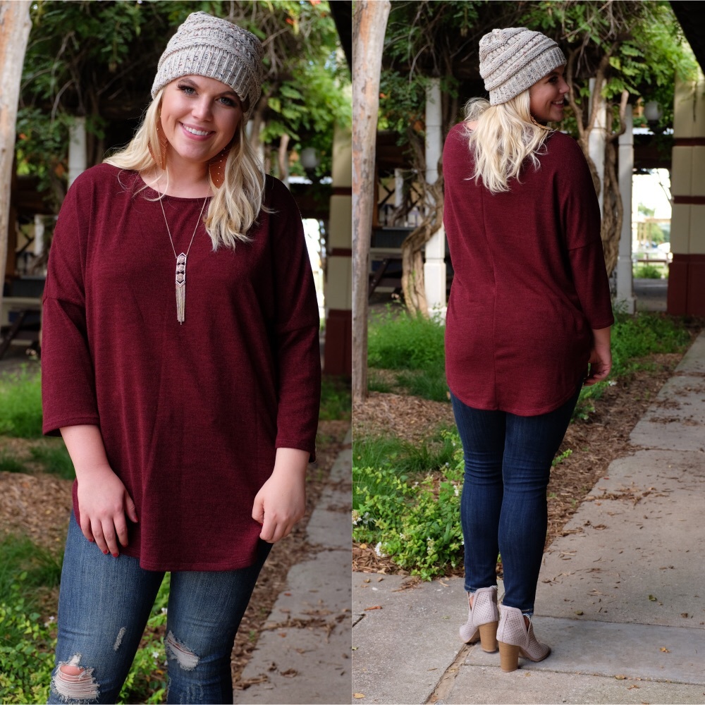 PLUS Burgundy Hacci Knit Tunic